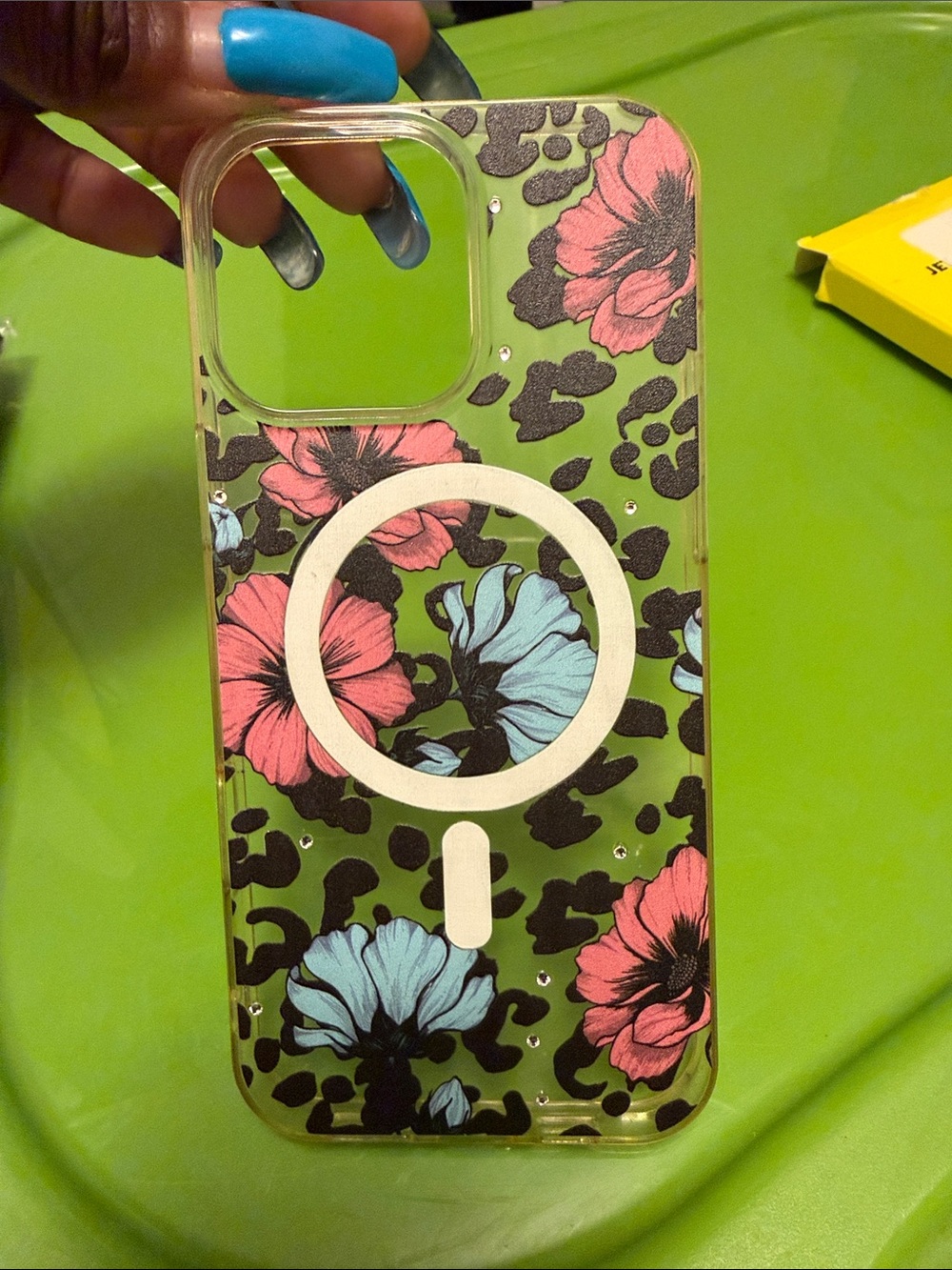 iPhone 16 Pro M Floral Leopard MagSafe-Compatible Clear Phone Case - Pink & Blue